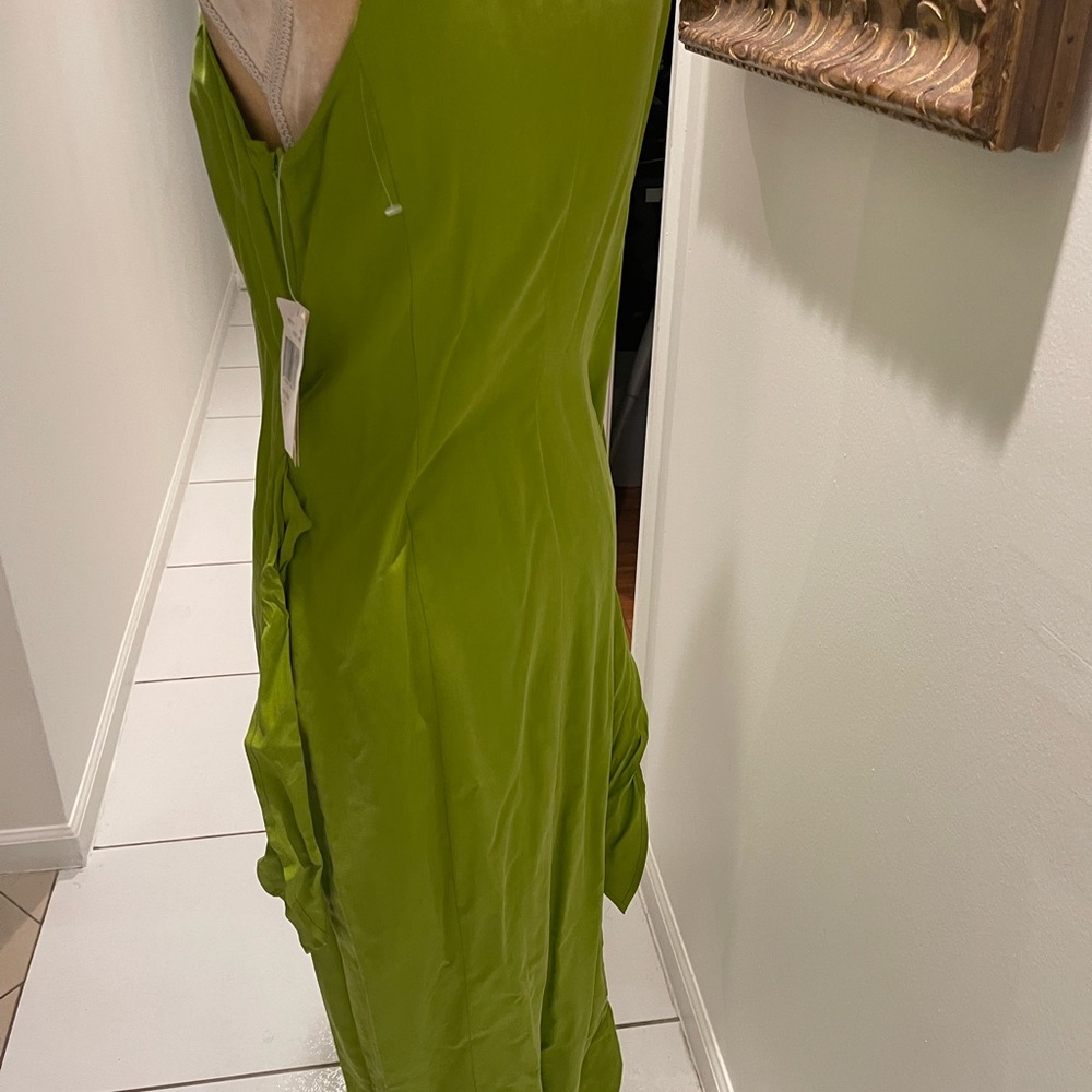 Silx by August Silk Olive Green Draped Tie-Waist Midi Dress - Picture 7 of 11